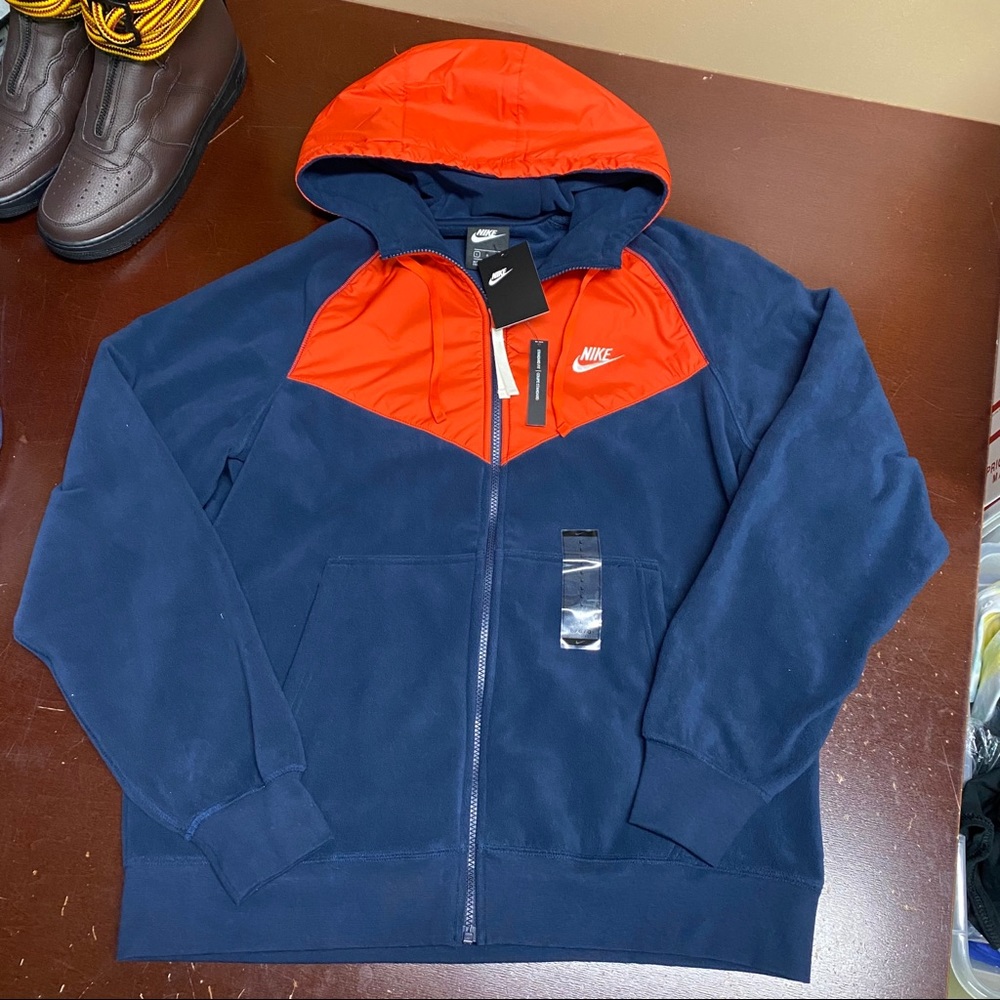 COPY - Nike Full Zip Hoodie Polar Fleece Navy HabaneroRed - Picture 3 of 6